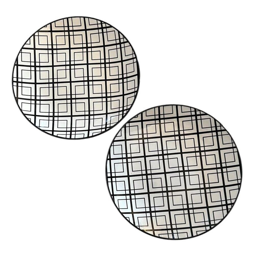 2 Dover & York Black On White Salad Dessert Plates Geometric Pattern Replacment